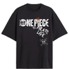 T-shirt One Piece Officiel - Pirate Life Logo en coton noir, imprimé blanc et orange avec crâne pirate. Produit manga pour boutiques geek.