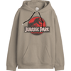 Sweat-shirt à capuche unisexe beige avec grand logo Jurassic Park brodé. Modèle officiel confortable, idéal pour les fans de films.