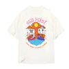 T-shirt One Piece Officiel - Merry X Marine en coton blanc, imprimé manga avec les navires en duel sous un soleil couchant. Produit dérivé officiel.
