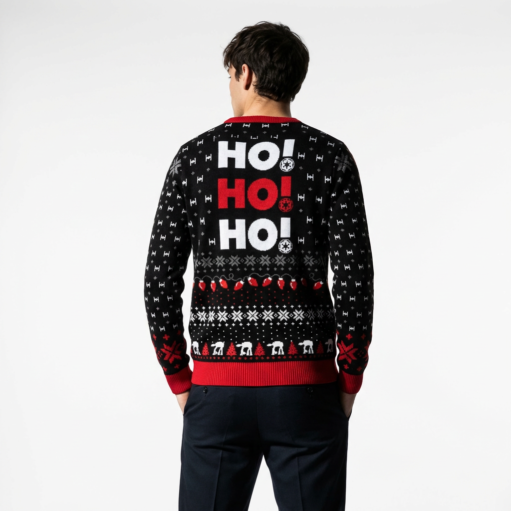 Pull de Noël Star Wars Stormtrooper Ho Ho Ho – Pull Tricoté Officiel – Noir & Rouge