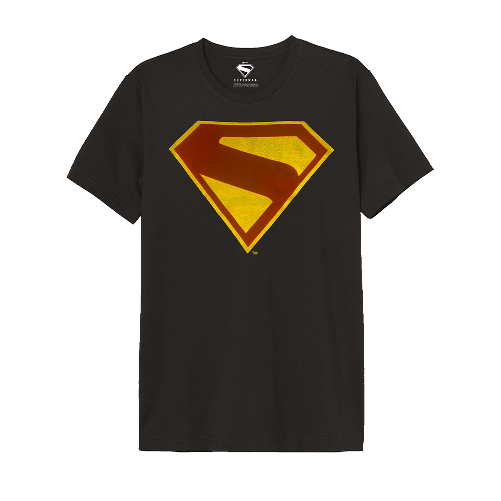 T-shirt Superman Officiel – Logo Flock Rouge & Jaune