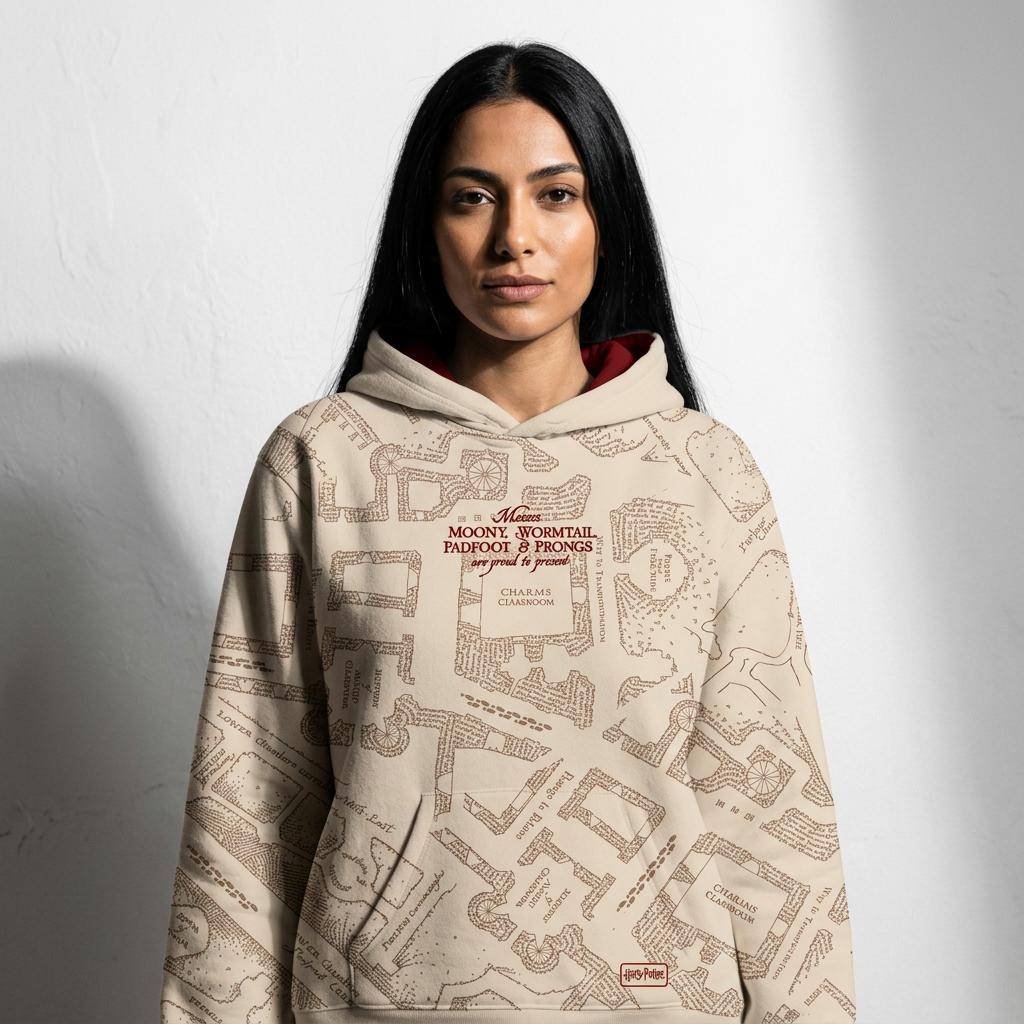 Sweat à Capuche Harry Potter Carte du Maraudeur – Hoodie Officiel Sous Licence – Beige