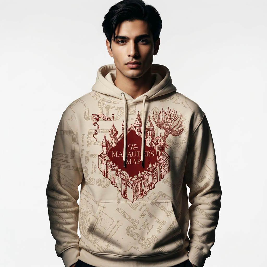 Sweat à Capuche Harry Potter Carte du Maraudeur – Hoodie Officiel Sous Licence – Beige