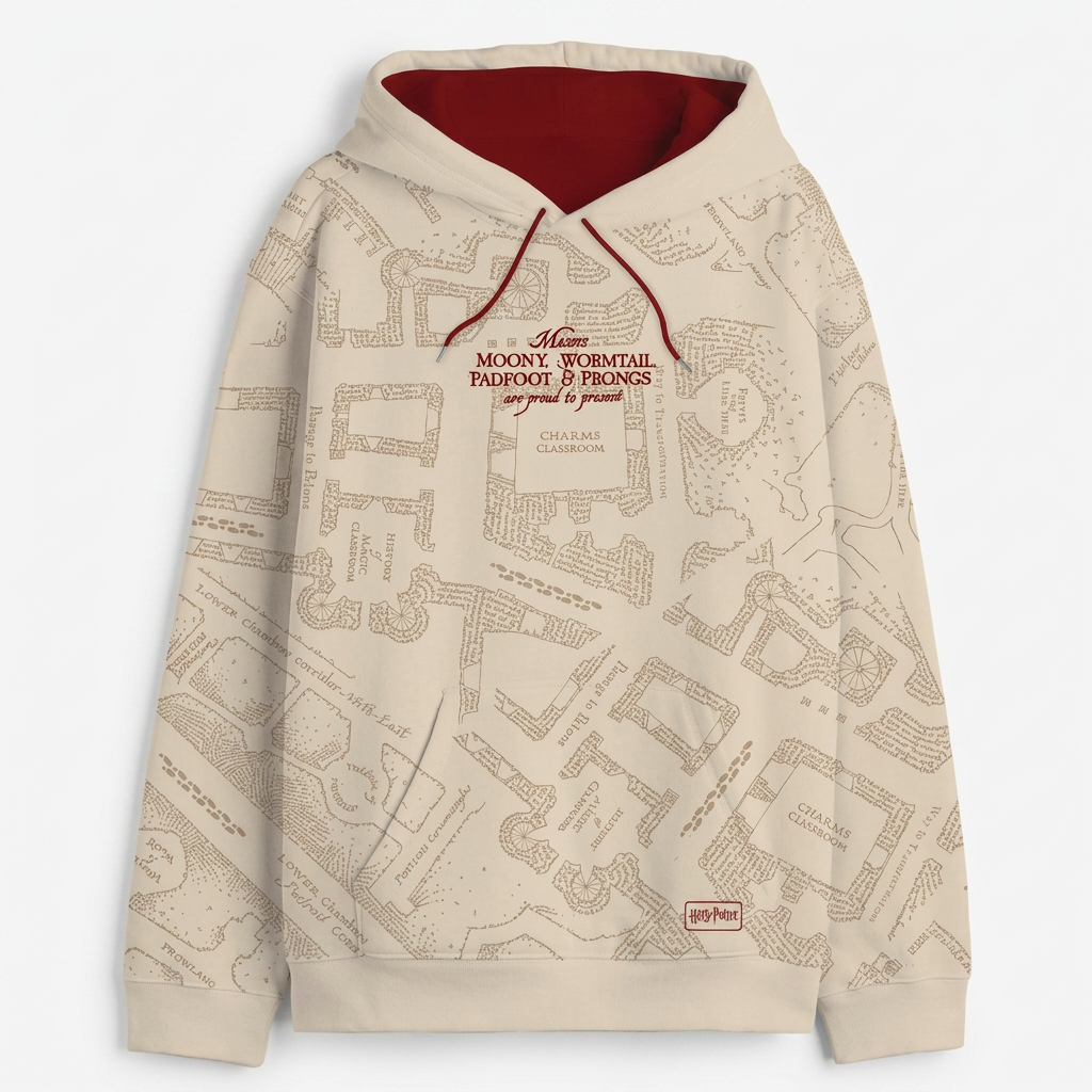 Sweat à Capuche Harry Potter Carte du Maraudeur – Hoodie Officiel Sous Licence – Beige