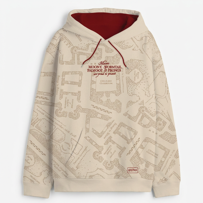 Sweat à Capuche Harry Potter Carte du Maraudeur – Hoodie Officiel Sous Licence – Beige