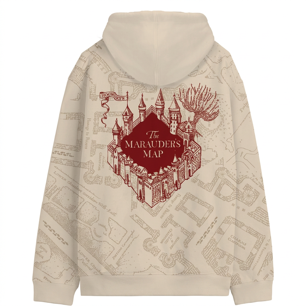Sweat à Capuche Harry Potter Carte du Maraudeur – Hoodie Officiel Sous Licence – Beige