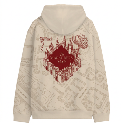 Sweat à Capuche Harry Potter Carte du Maraudeur – Hoodie Officiel Sous Licence – Beige