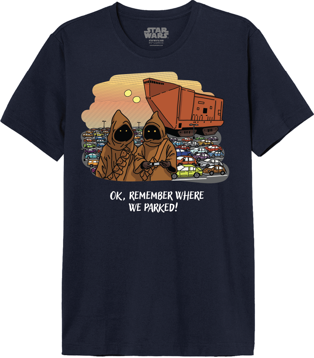 T-shirt Star Wars – Jawas & Sandcrawler "Où a-t-on garé ?" – Design Humour Officiel