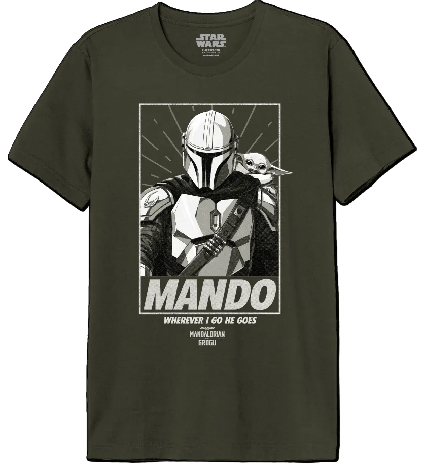 T-shirt Mandalorian avec Grogu, design graphique, mode casual, pour fans Star Wars