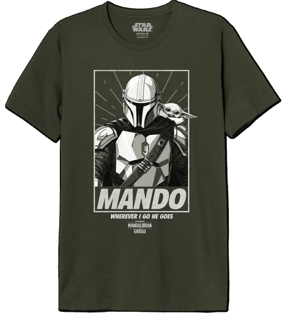 T-shirt Mandalorian avec Grogu, design graphique, mode casual, pour fans Star Wars