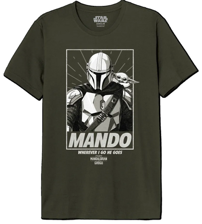 T-shirt Mando Grogu - Wherever I Go He Goes