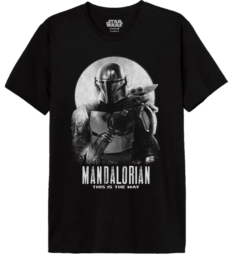 T-shirt Mandalorian avec Grogu en visuel monochrome et texte This Is The Way, design Star Wars