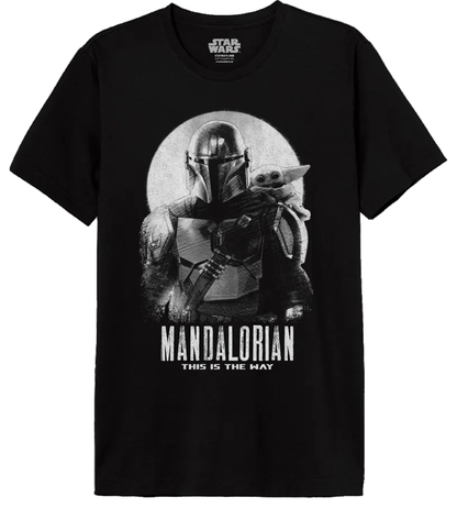 T-shirt Mandalorian avec Grogu en visuel monochrome et texte This Is The Way, design Star Wars