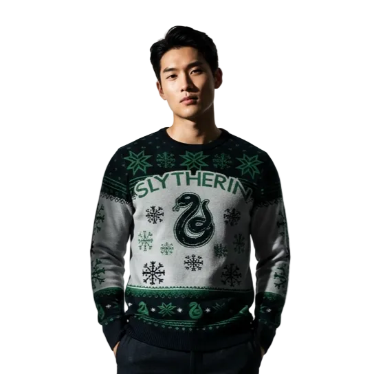 Pull de Noël Harry Potter™ Serpentard – Pull Tricoté Officiel Vert & Noir