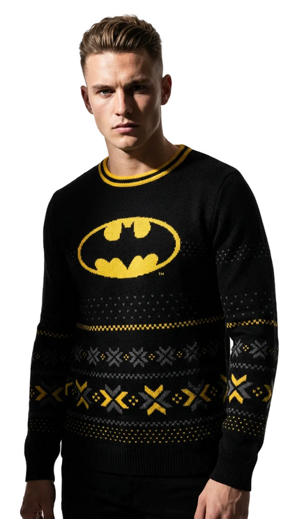 Pull de Noël Batman™ Logo Classique – Pull Tricoté Officiel Noir & Jaune