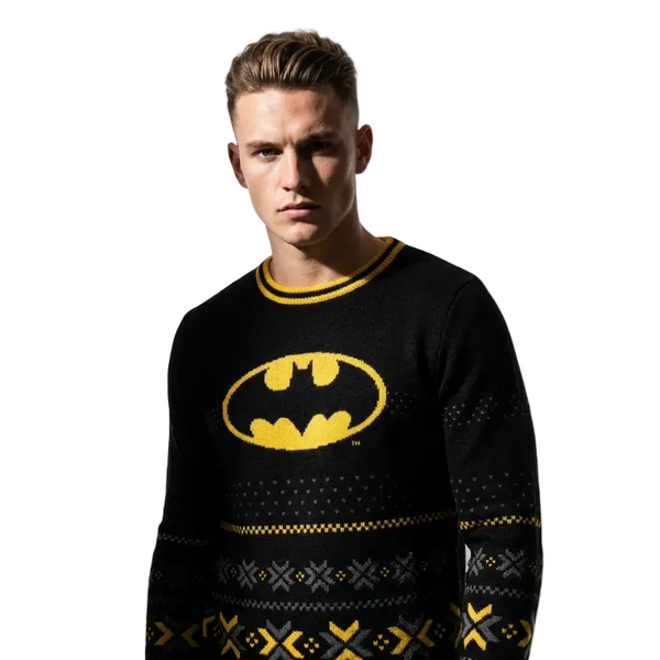 Pull de Noël Batman™ Logo Classique – Pull Tricoté Officiel Noir & Jaune