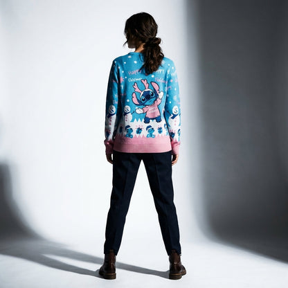 Pull de Noël Disney™ Stitch Happy Stitchmas – Pull Tricoté Officiel Bleu & Rose
