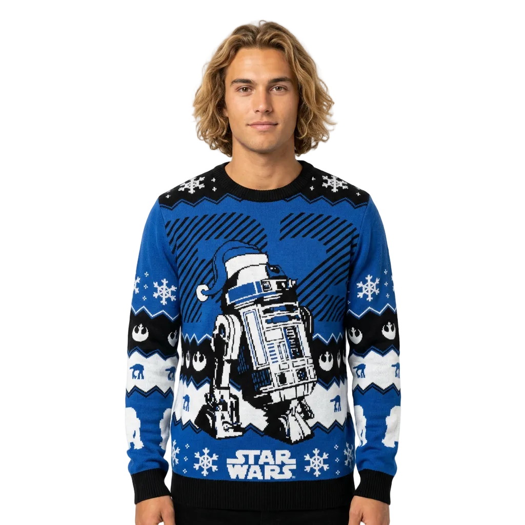 Pull de Noël Star Wars™ R2-D2 – Pull Tricoté Officiel Bleu Marine