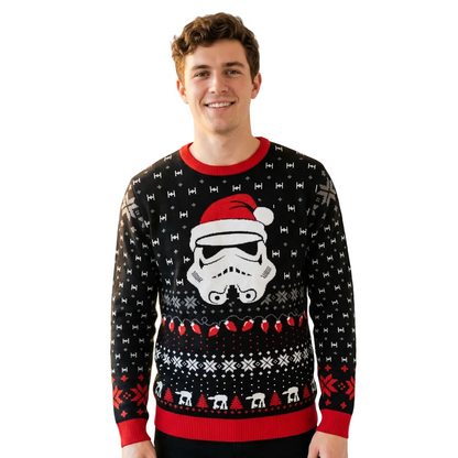 Pull de Noël Star Wars Stormtrooper Ho Ho Ho – Pull Tricoté Officiel – Noir & Rouge