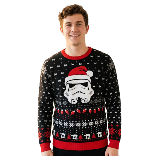 Pull de Noël Star Wars Stormtrooper Ho Ho Ho – Pull Tricoté Officiel – Noir & Rouge