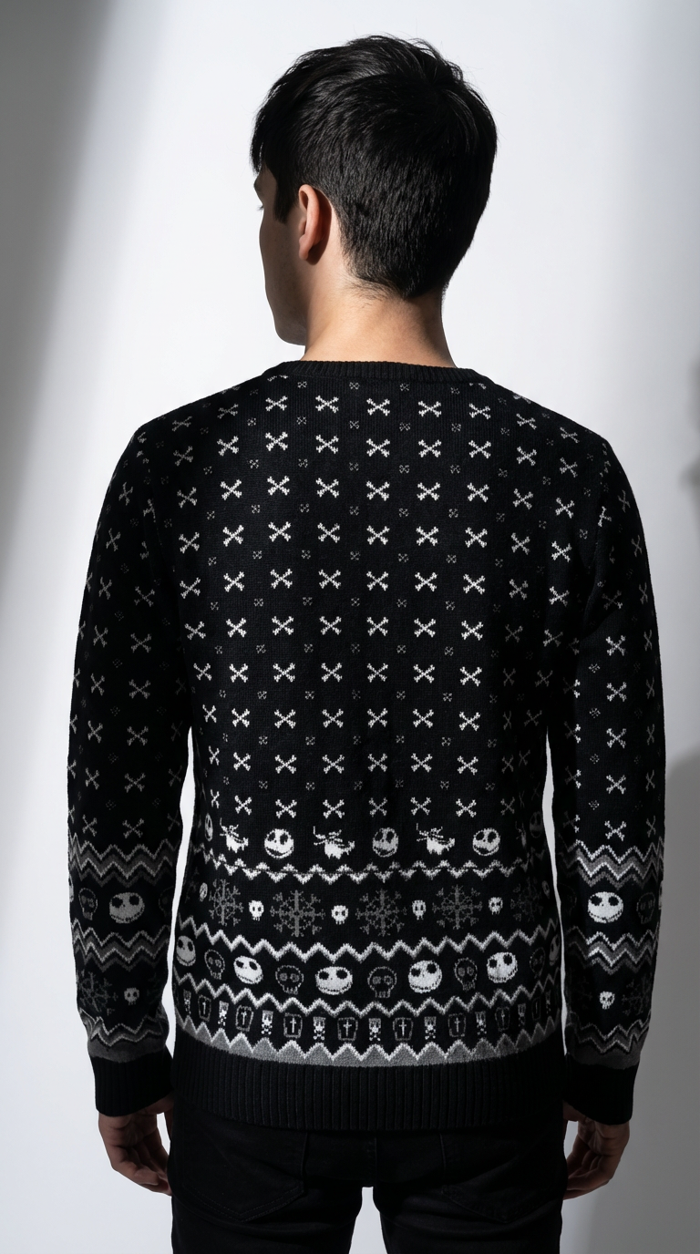 Pull de Noël L'Étrange Noël de Monsieur Jack™ Jack Skellington Happy Howlidays – Pull Tricoté Officiel Noir
