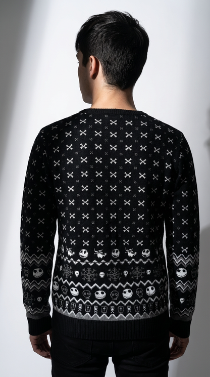 Pull de Noël L'Étrange Noël de Monsieur Jack™ Jack Skellington Happy Howlidays – Pull Tricoté Officiel Noir
