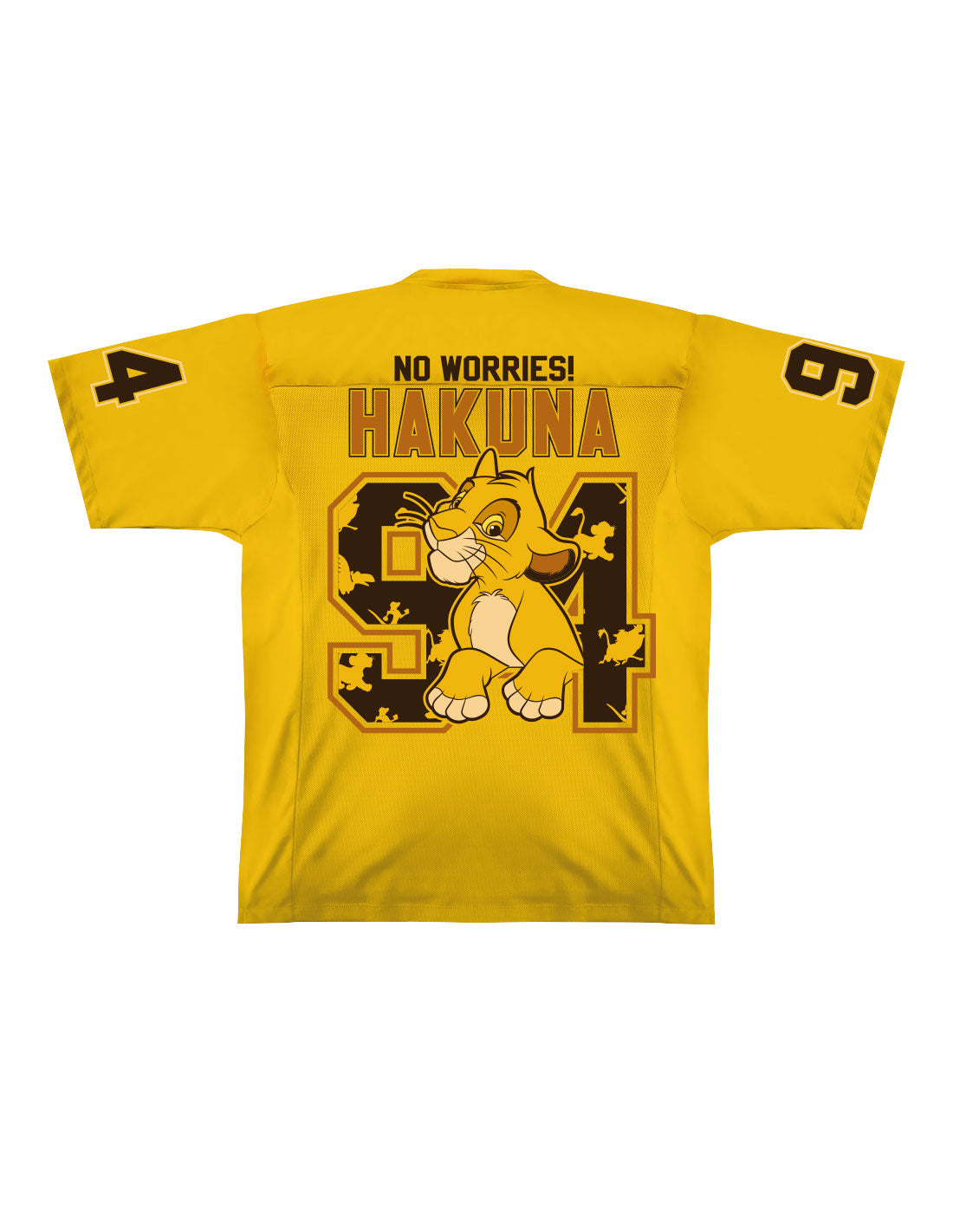 Dos du T-shirt Sport Femme Disney - No Worries ! Hakuna avec Simba jeune, texte Hakuna No Worries! et numéro 94, parfait pour fans du Roi Lion.