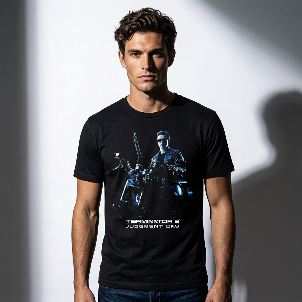 T-Shirt Terminator 2 T-800 Moto Officiel et Iconique
