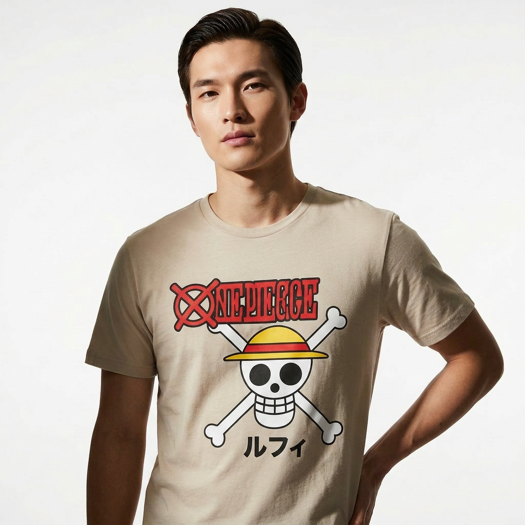 T-Shirt One Piece Luffy Skull Beige – Officiel Manga