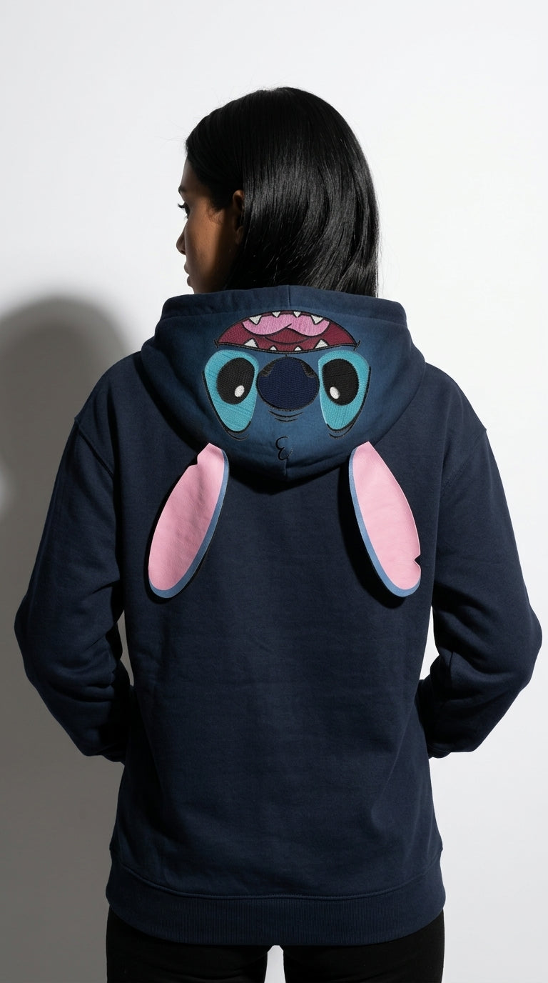 Gilet Sherpa Femme Disney Stitch — Ohana, Bleu Marine