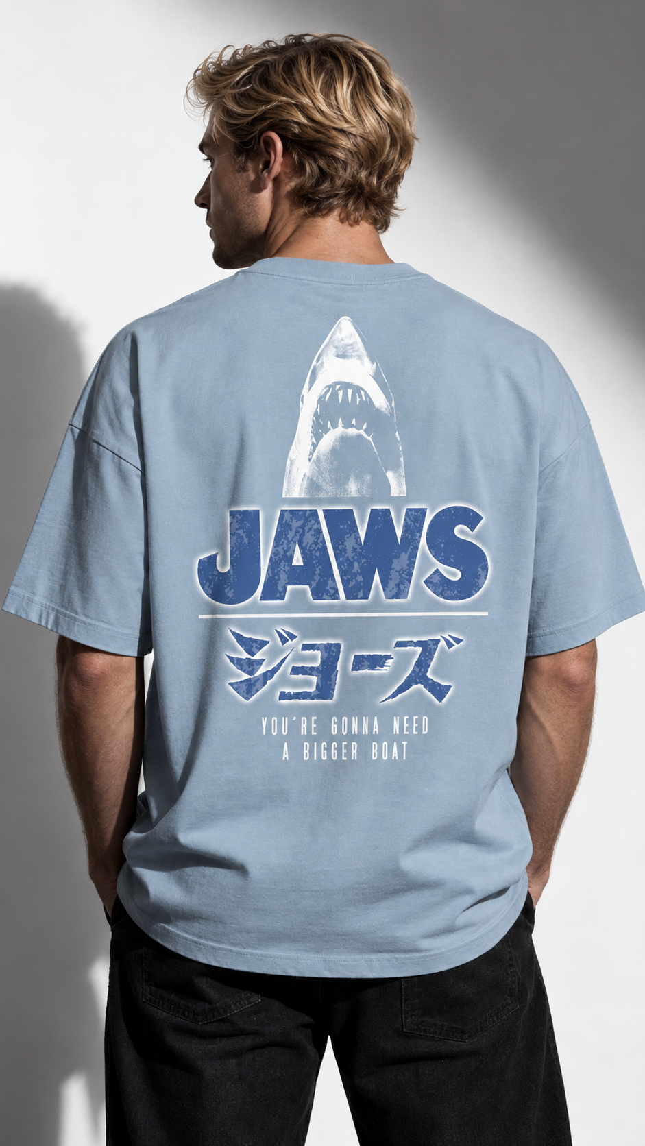 T-shirt Oversize Jaws Japonais Unisexe Bleu