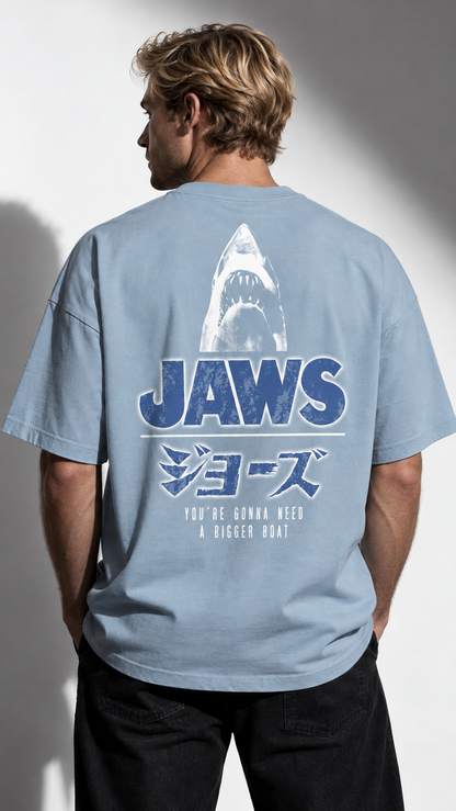 T-shirt Oversize Jaws Japonais Unisexe Bleu