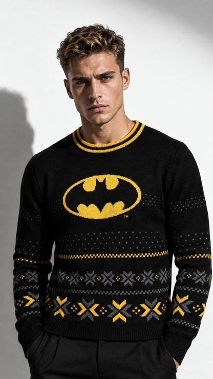 DC Comics Pull de Noël Batman™ Logo Classique – Pull Tricoté Officiel Noir & Jaune - Pull-over | Professional Product Photo 1