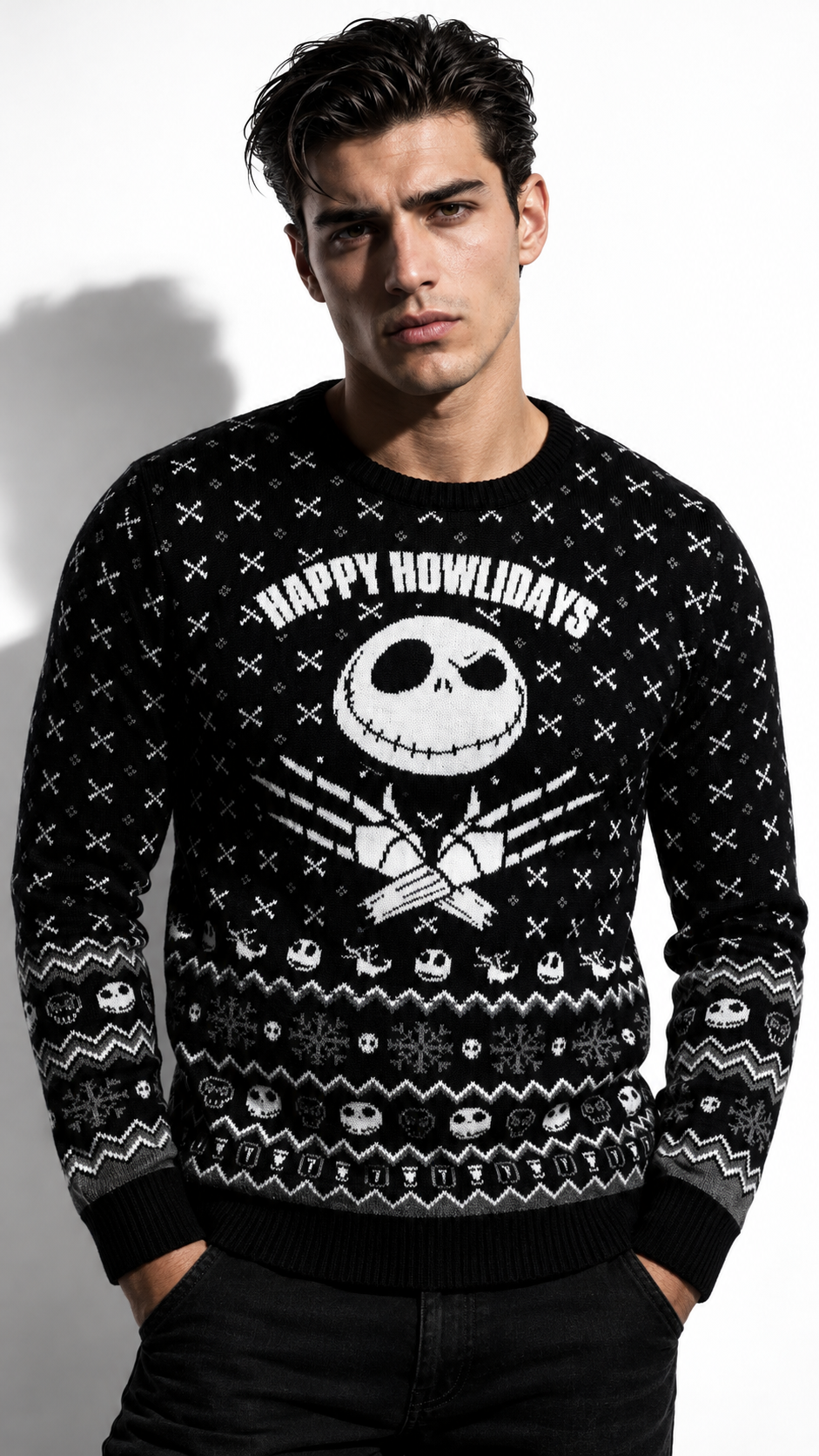 Disney Pull de Noël L'Étrange Noël de Monsieur Jack™ Jack Skellington Happy Howlidays – Pull Tricoté Officiel Noir - Pull-over | Professional Product Photo 1