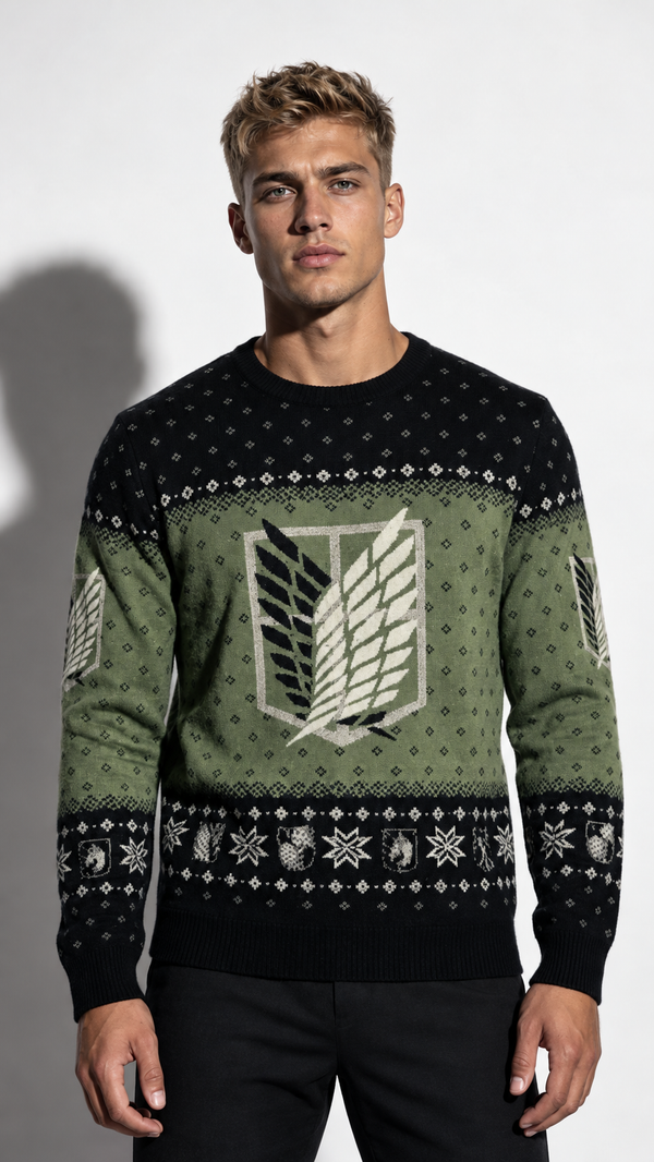 Pull de Noël L'Attaque des Titans Bataillon d'Exploration – Officiel Kaki et Noir