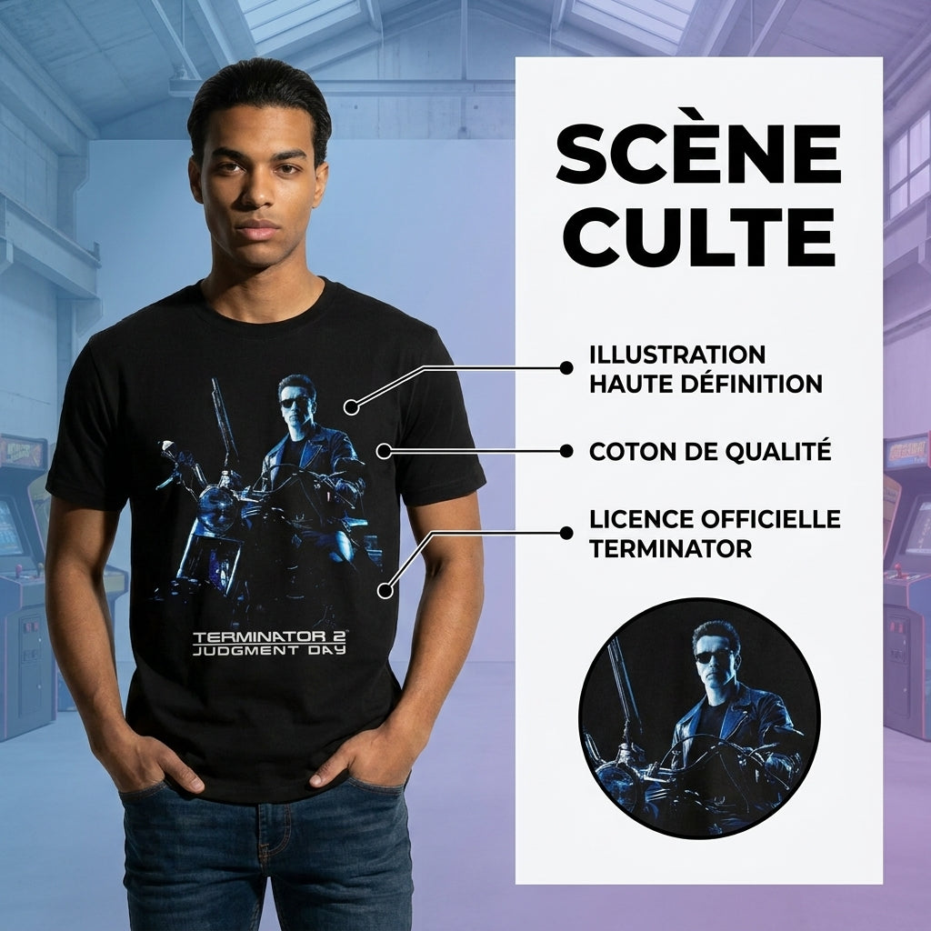 T-Shirt Terminator 2 T-800 Moto Scène Officielle