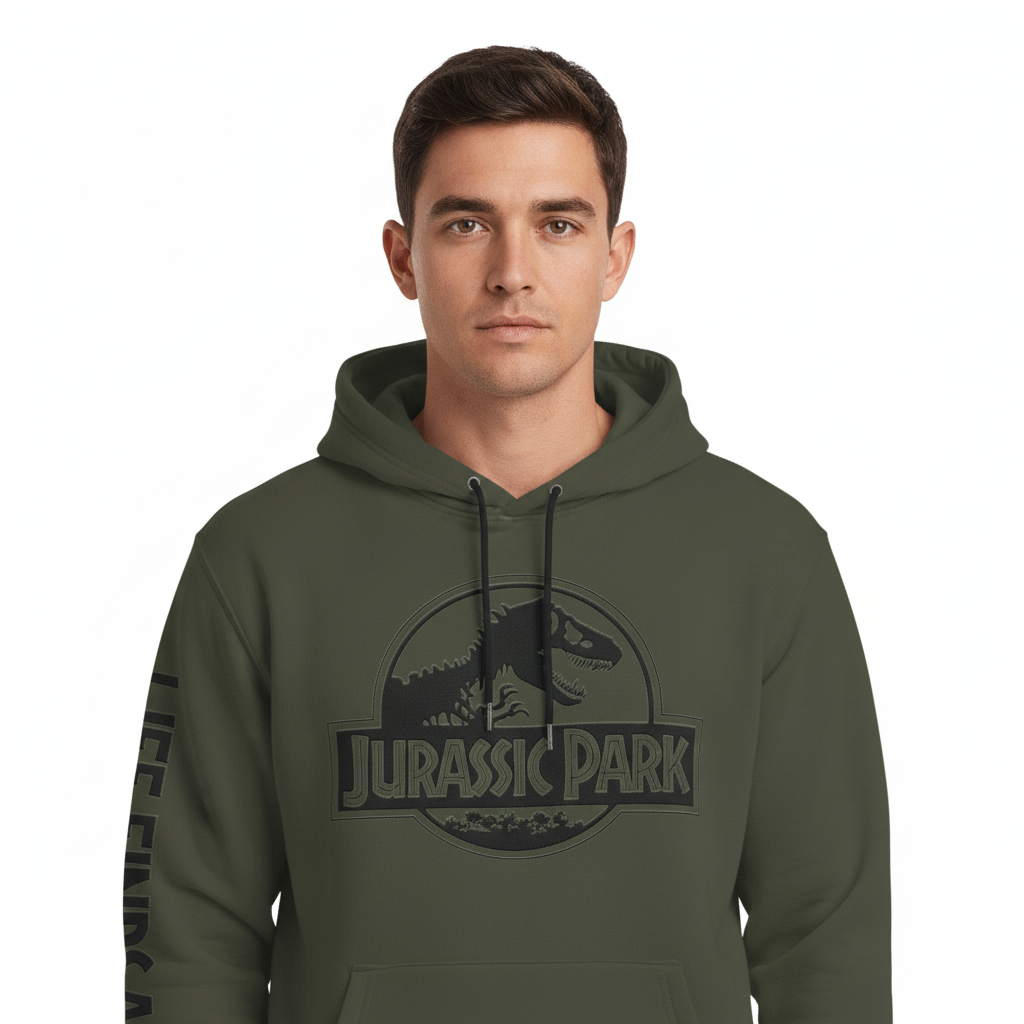 Sweat à Capuche Jurassic Park Kaki – Logo T-Rex Officiel Jurassic Park Sweat-shirt