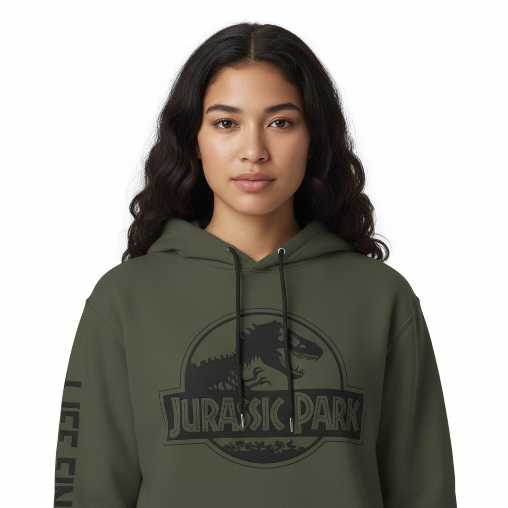 Sweat à Capuche Jurassic Park Kaki – Logo T-Rex Officiel Jurassic Park Sweat-shirt