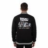 Dos de la veste Back to the Future – Varsity Officielle avec visuel DeLorean et inscription Hill Valley USA, idéale pour collectionneurs de licences.