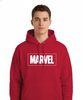 Sweat-shirt hoodie rouge Marvel officiel unisexe avec logo blanc centré, idéal pour les fans de comics recherchant style et confort.