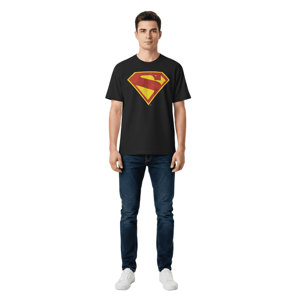 T-shirt Superman Officiel – Logo Flock Rouge & Jaune