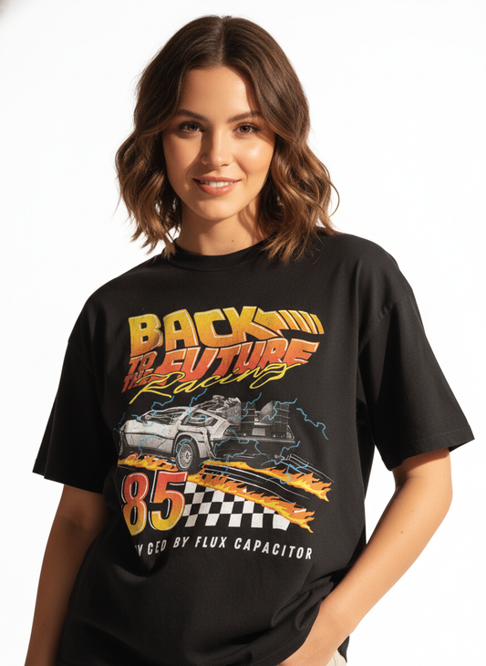 T-shirt Back to the Future – Modèle Racing Officiel, Noir, Année 85