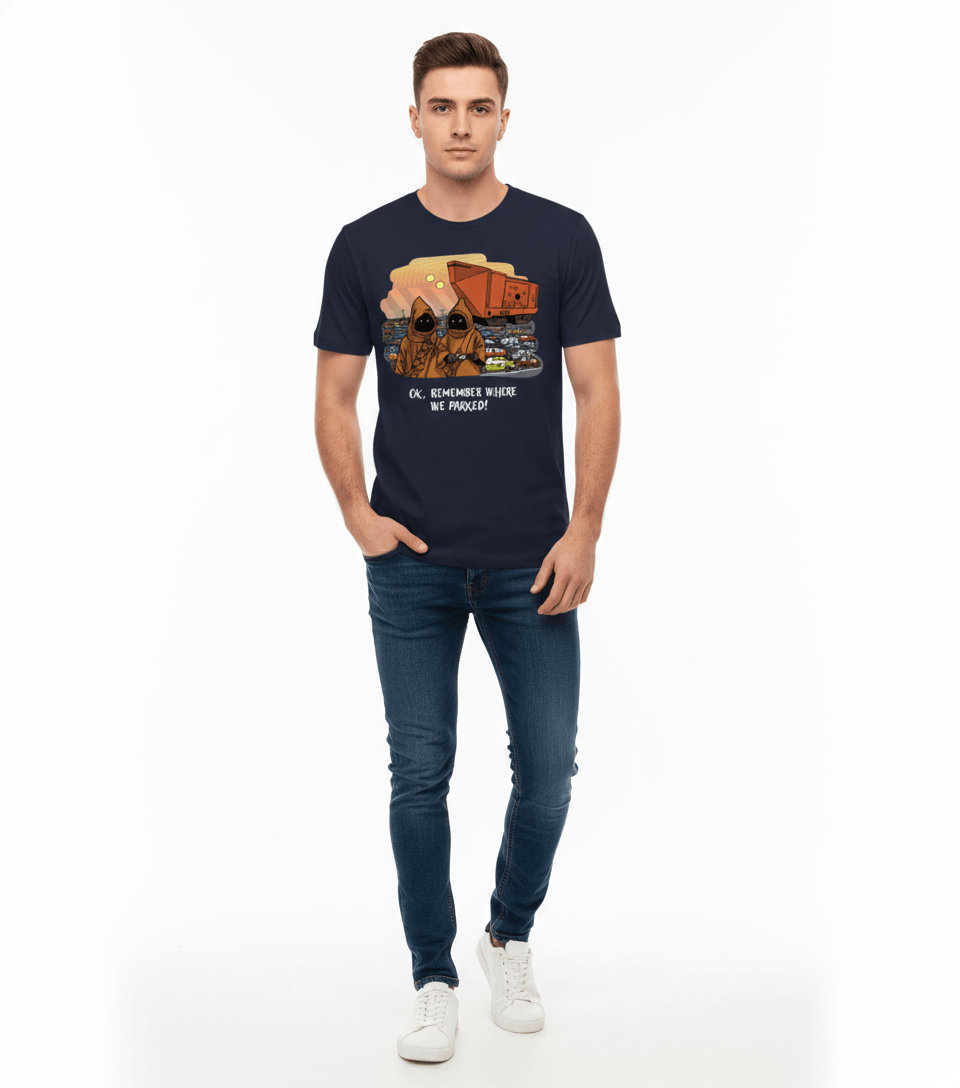 T-shirt Star Wars – Jawas & Sandcrawler "Où a-t-on garé ?" – Design Humour Officiel