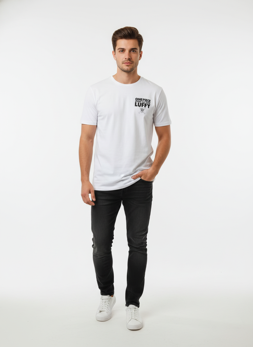 T-Shirt One Piece Doflamingo Back Print Blanc - Oversize