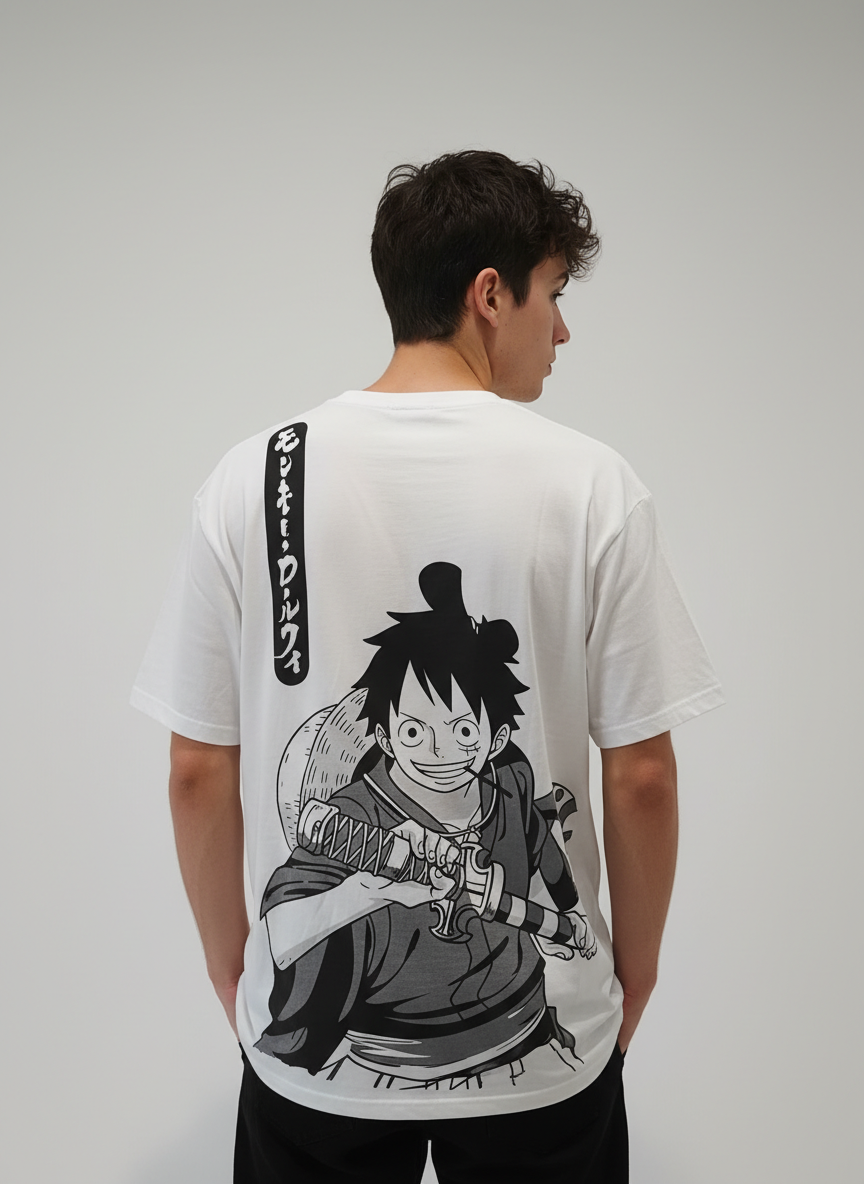T-Shirt One Piece Doflamingo Back Print Blanc - Oversize