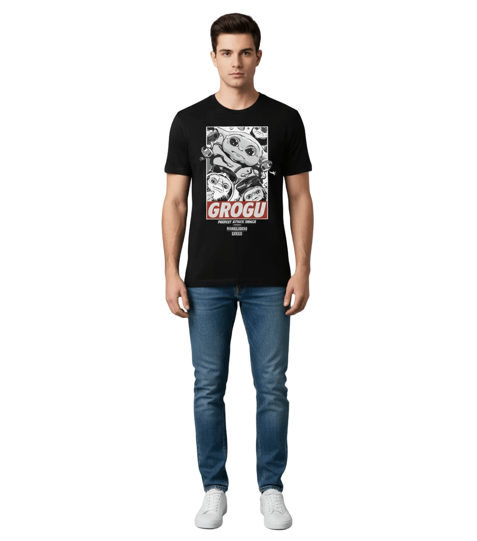 T-shirt Mandalorian Grogu, style Star Wars, collection, noir, mode