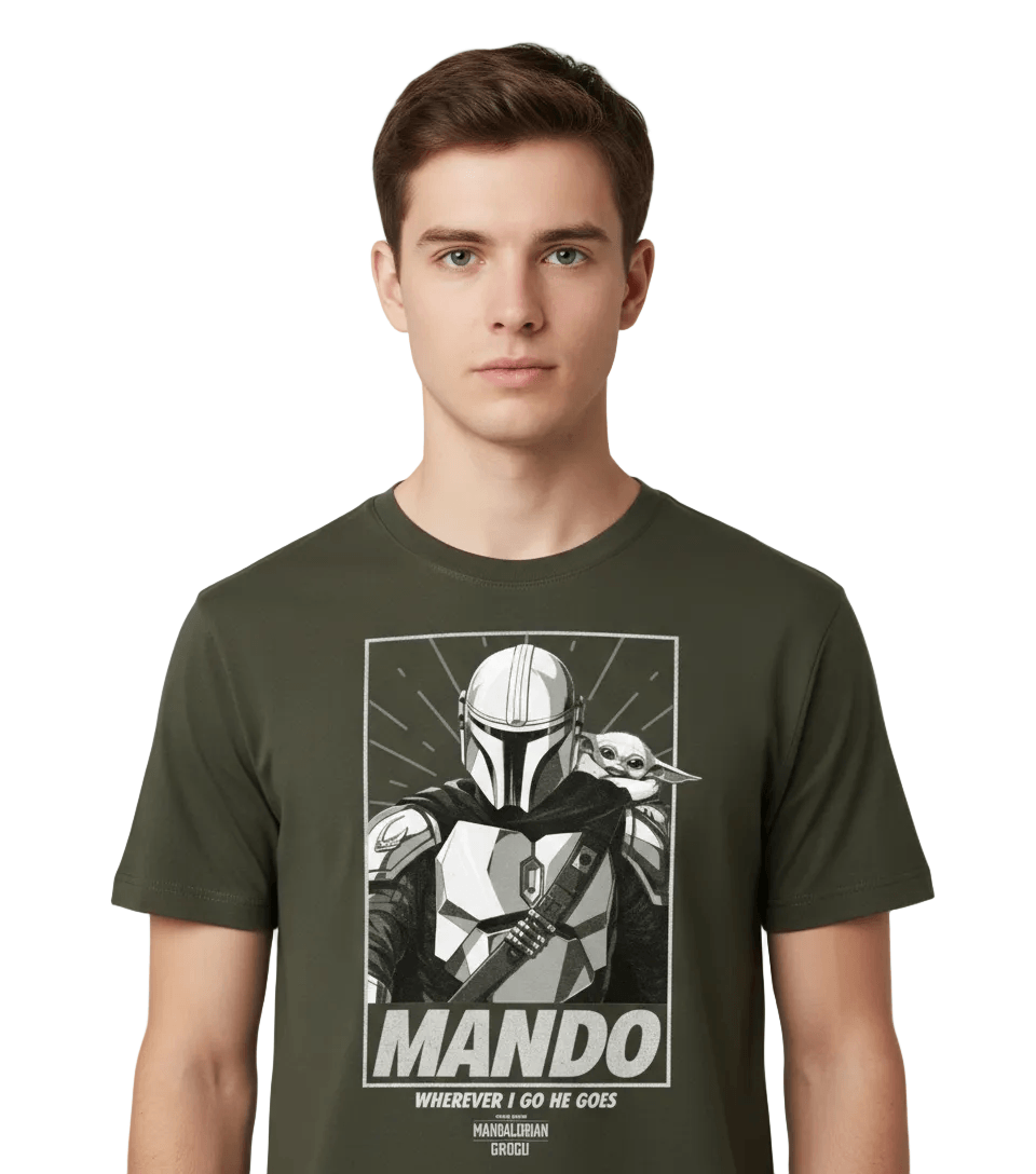 T-shirt Mandalorian avec Grogu, design unique, casual, pour fans Star Wars