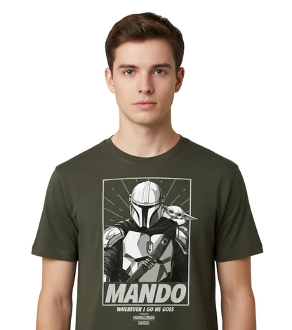 T-shirt Mando Grogu - Wherever I Go He Goes