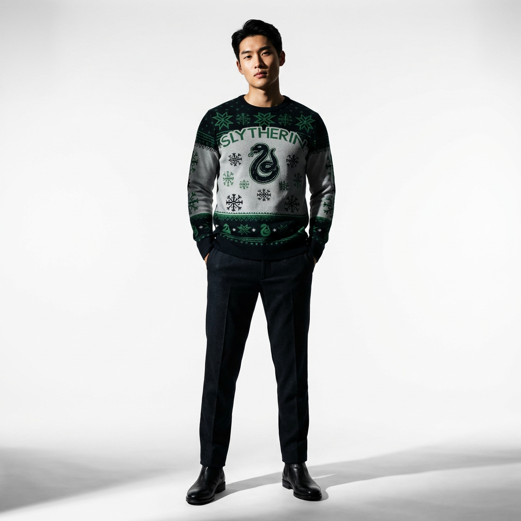 Pull de Noël Harry Potter™ Serpentard – Pull Tricoté Officiel Vert & Noir