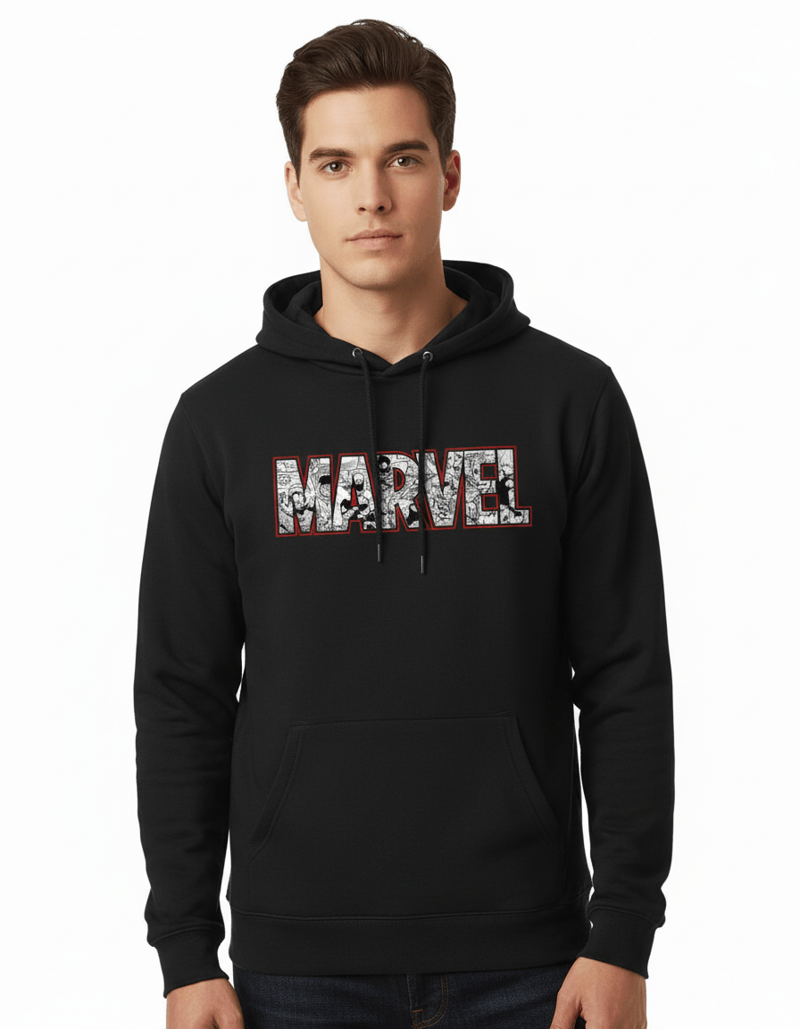 Sweat-shirt Marvel 2025 - Marvel logo Group Black & White with RED OUTLINE